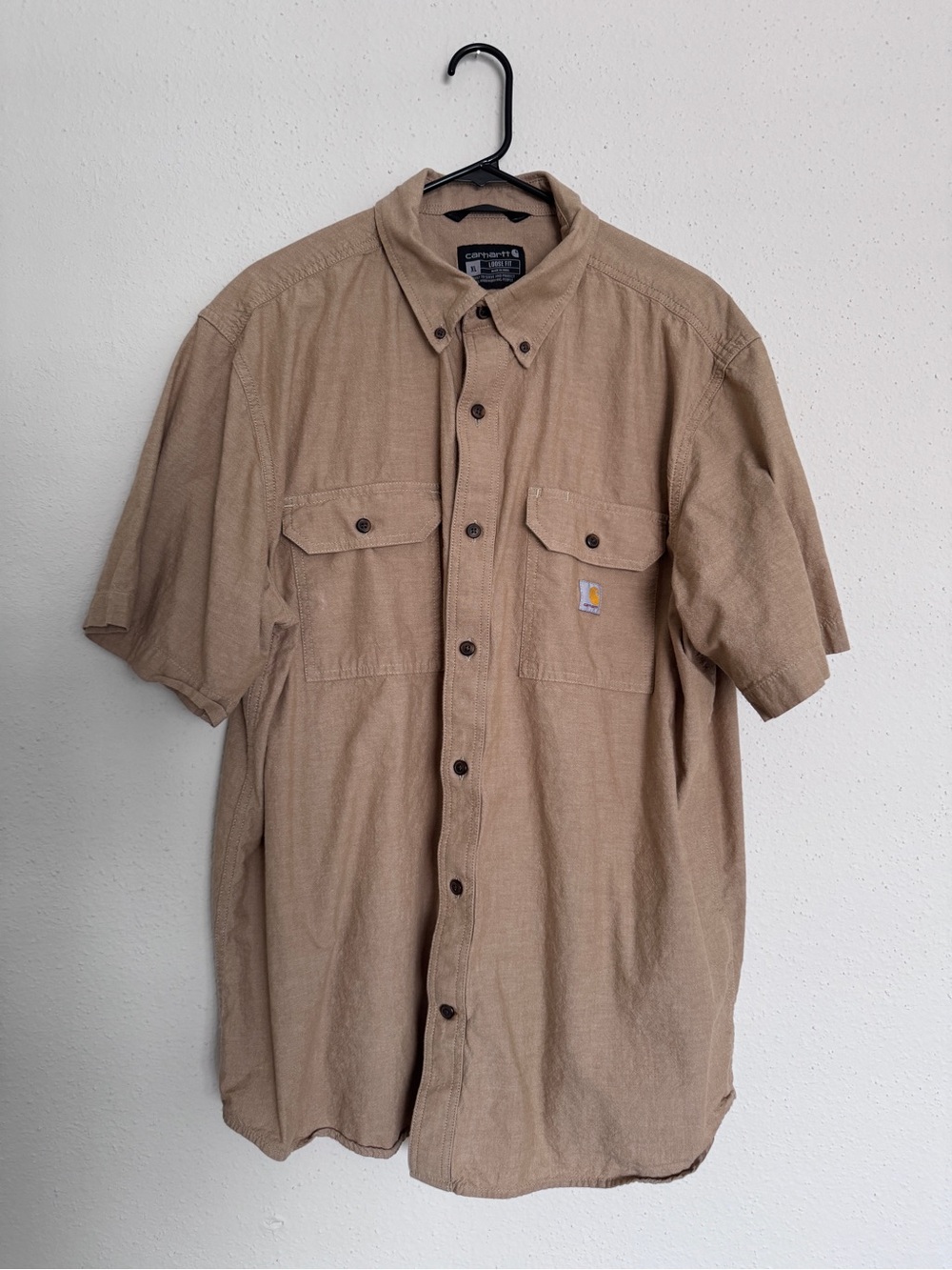 Carhartt Shirt Men’s XL Loose Fit Tan Short Sleeve Button Down Pockets